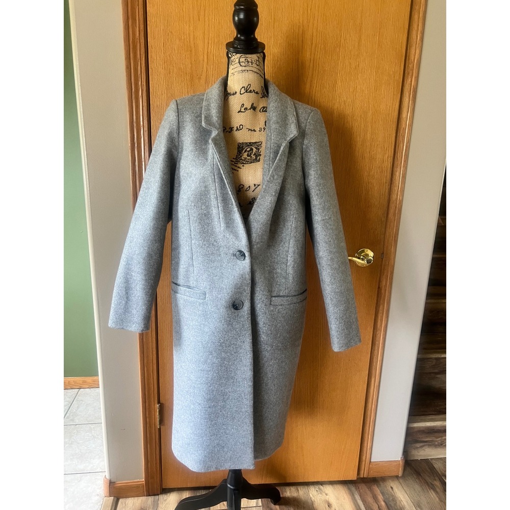 Old Navy wool blend long line car coat brushed gray medium preppy office